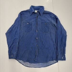 Vintage 70s Sears Blue/Black Check Cotton Flannel